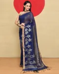 Handloom Linen Saree Royal Blue 01