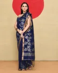 Handloom Linen Saree Royal Blue 01