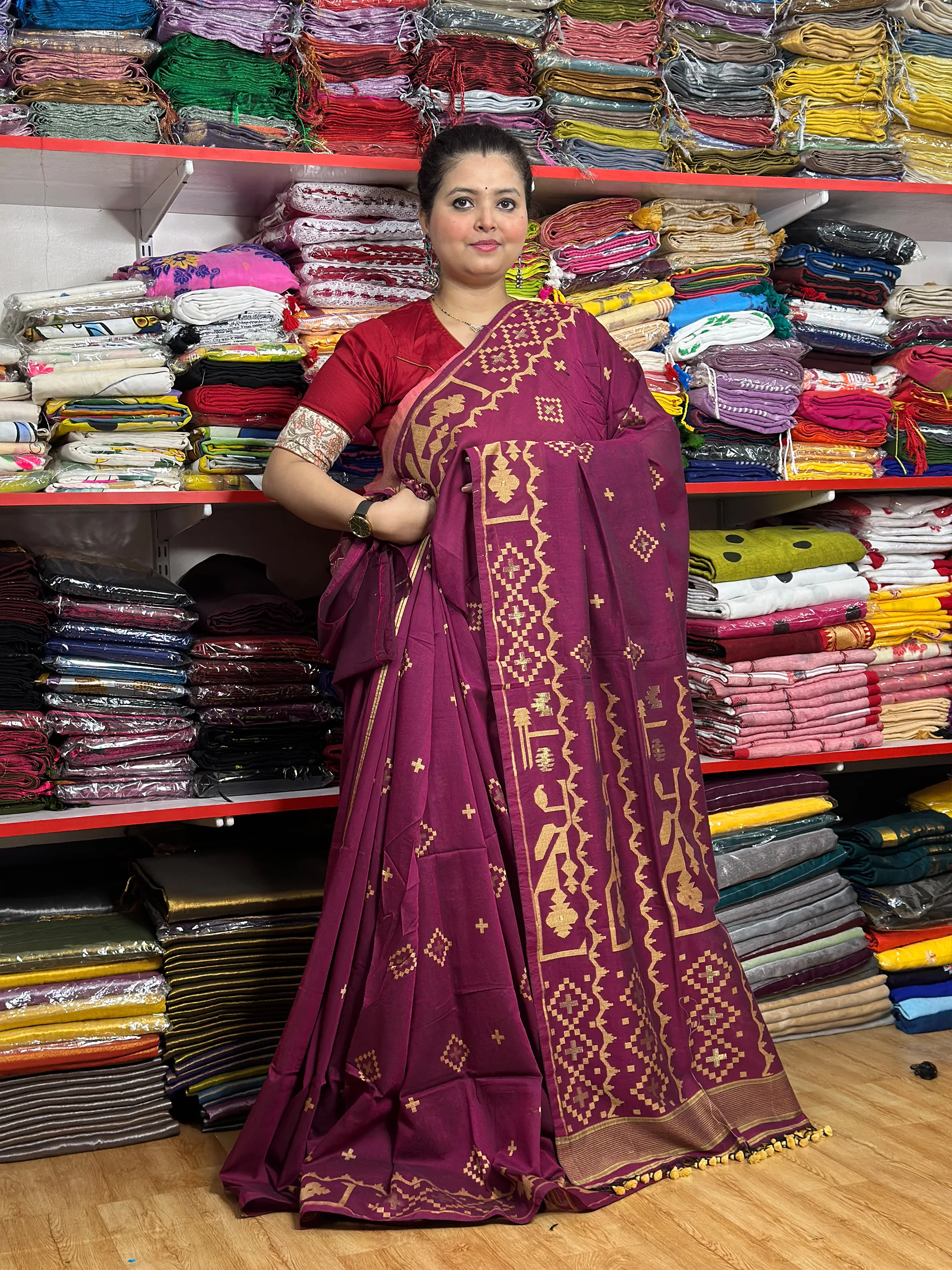 Cotton Jamdani Saree_Maroon