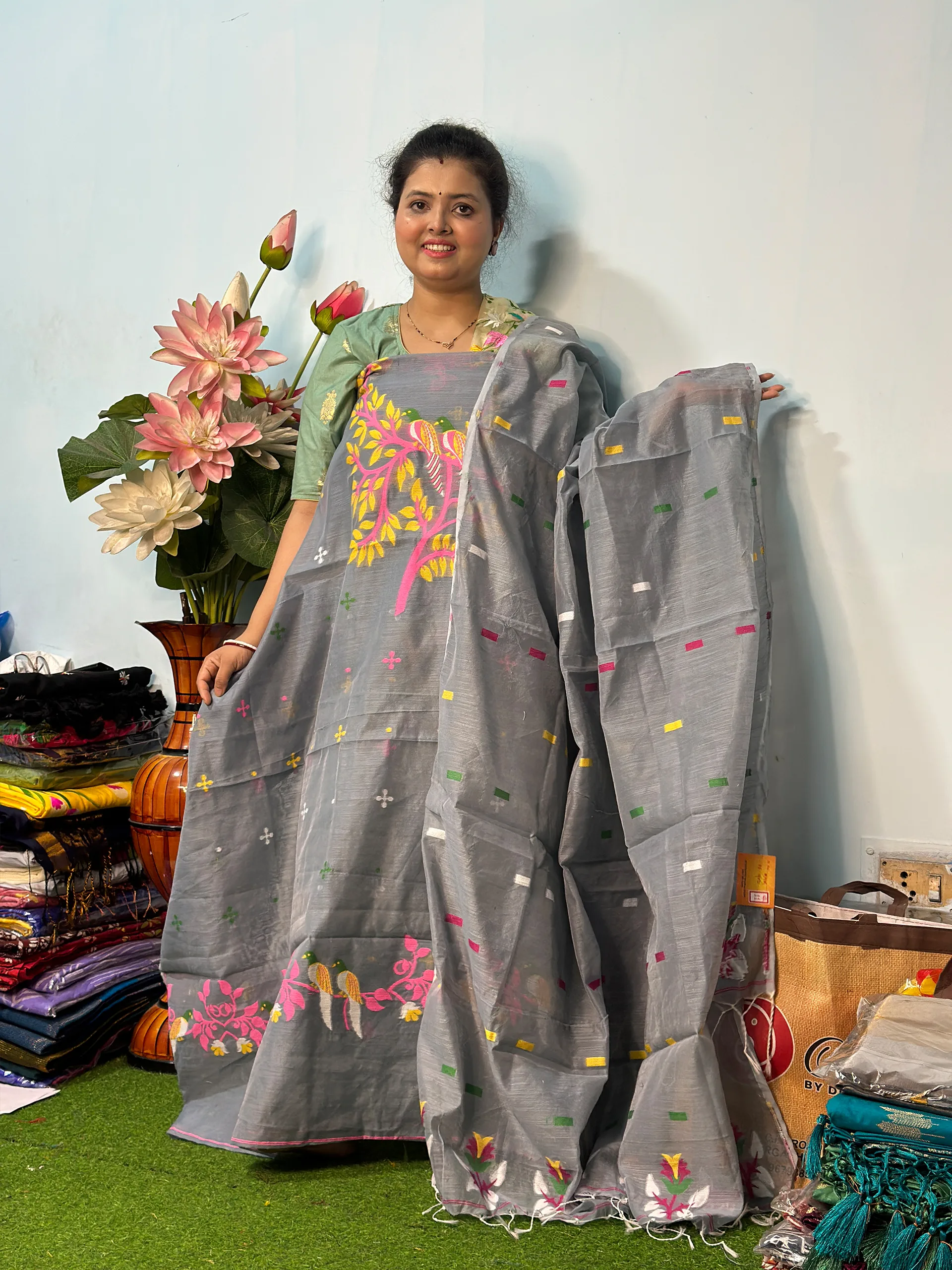 Handloom Jamdani Kurti with Dupatta_Grey
