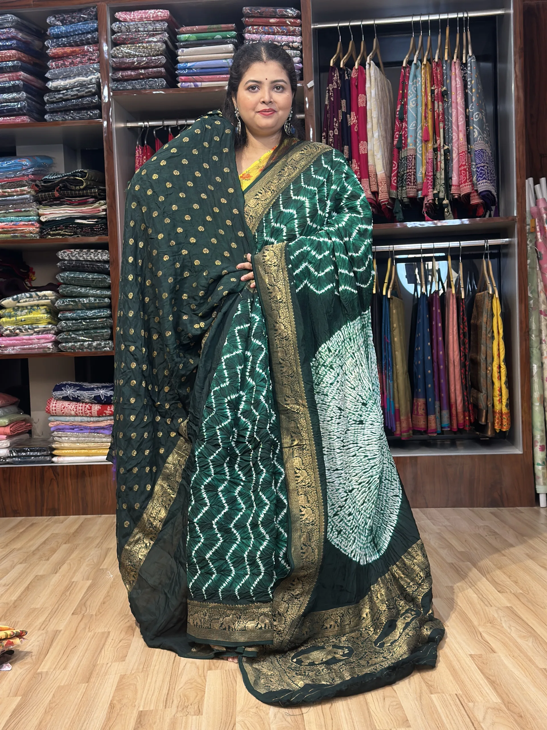 Gajji Shibori Saree_forest green