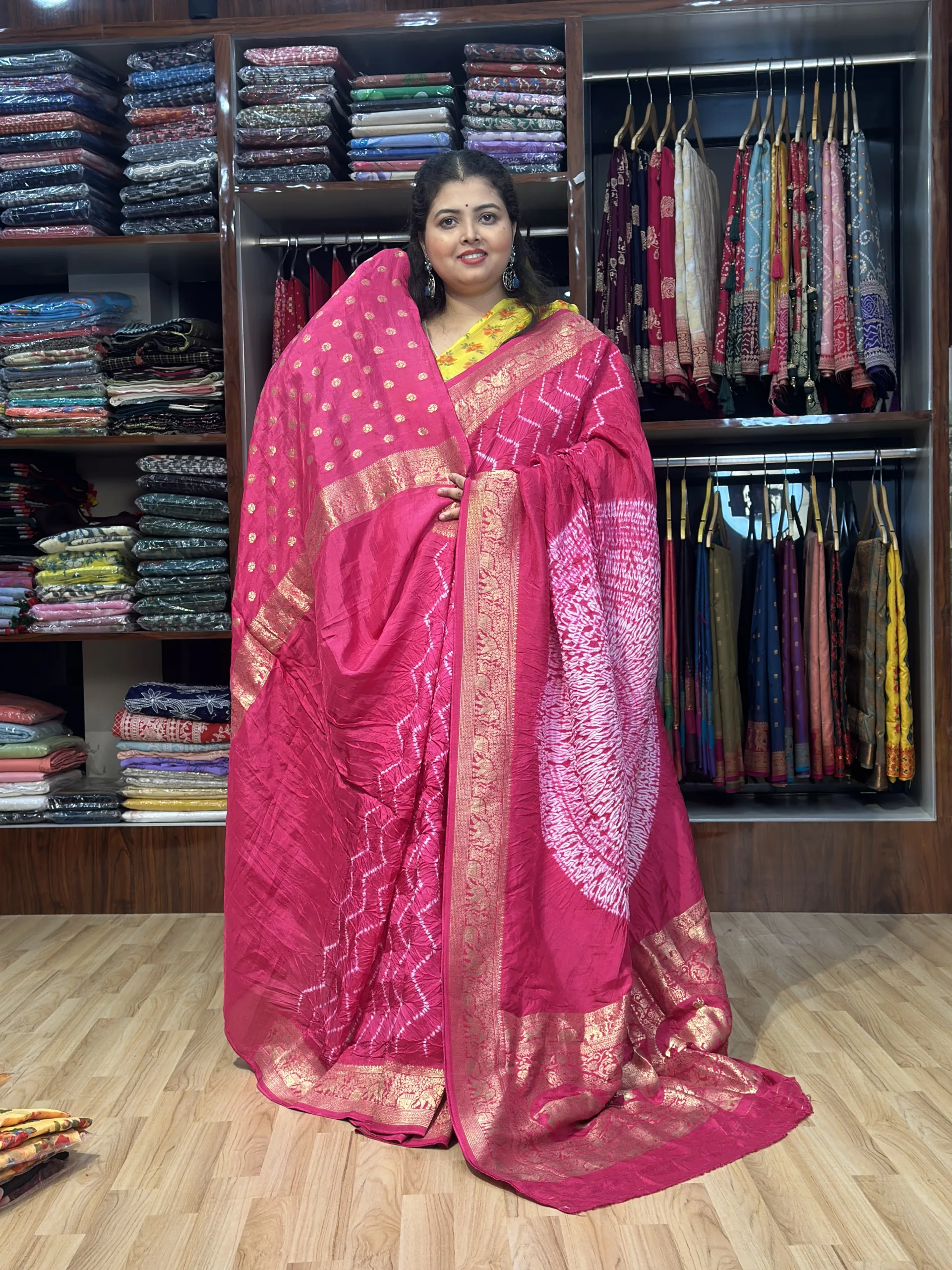 Gajji Shibori Saree_hot pink