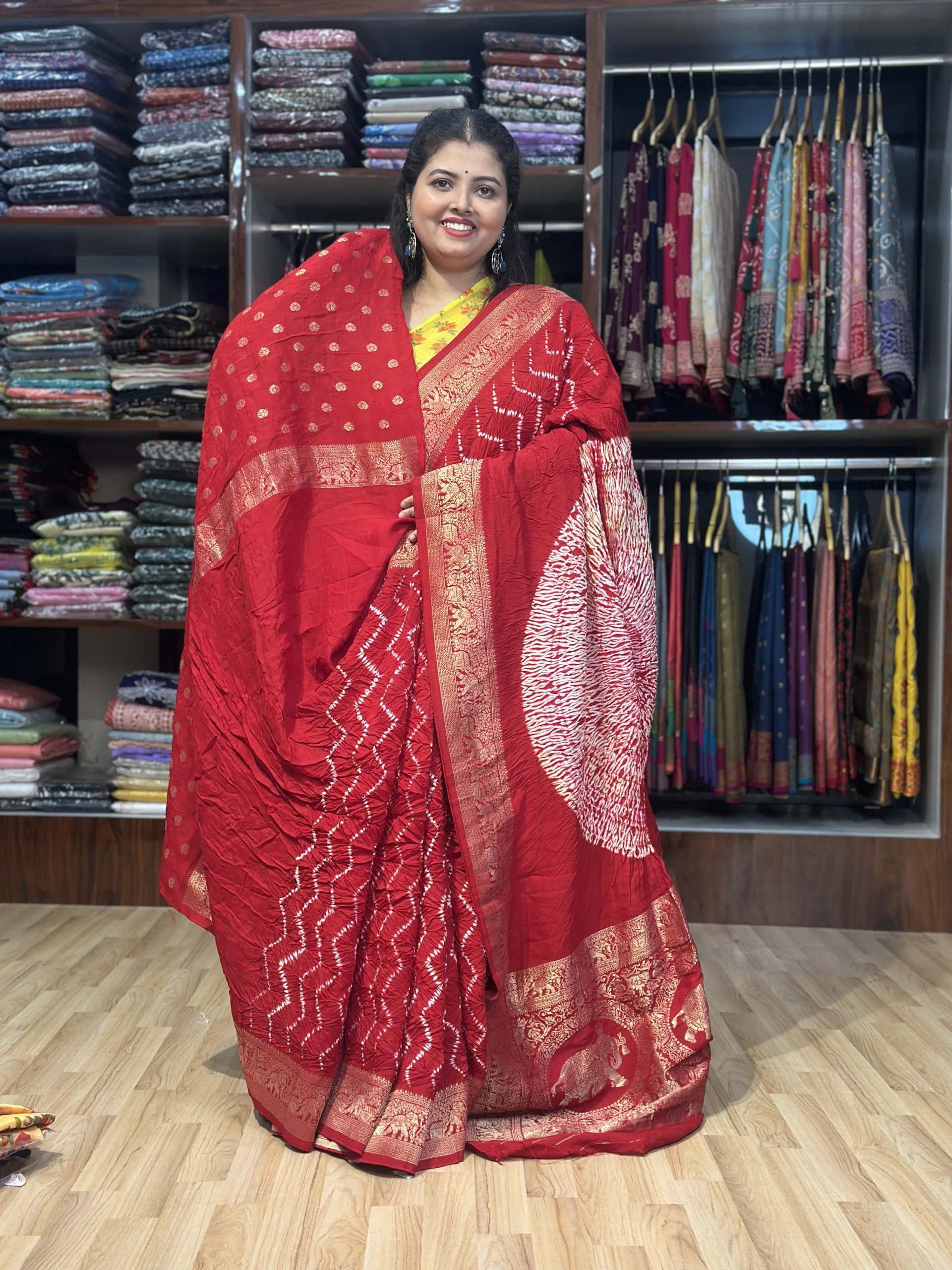 Gajji Shibori Saree_hot red